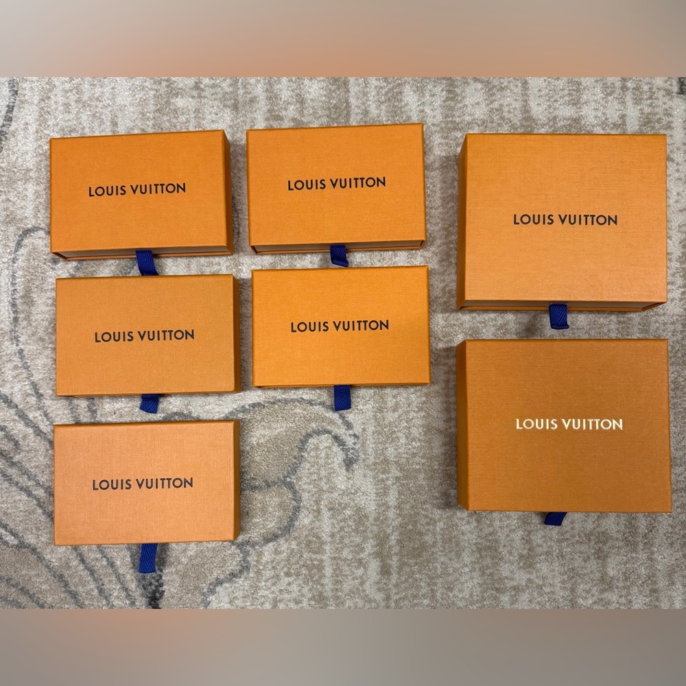 7 Authentic Iconic Louis Vuitton Boxes Collection with Blue Pulls